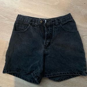 High waisted black denim shorts